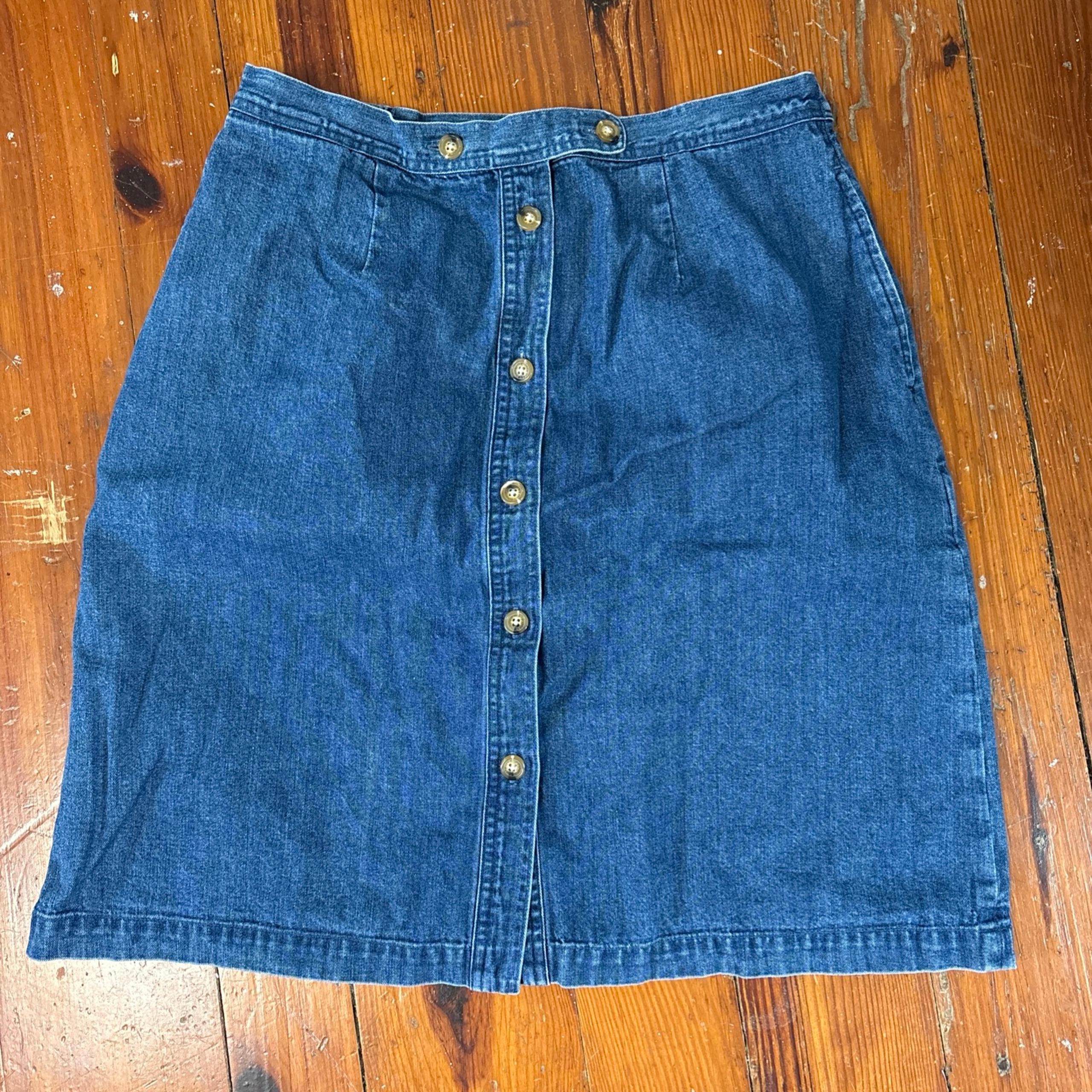 Vintage Orvis Denim Skirt Size 12 Blue Midi Jean Button Front