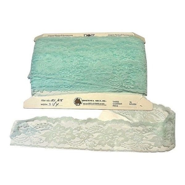 Vtg Minnetonka Mills Inc. Blue Teal Floral Lingerie Lace Trim Roll 36yds 3” Wide