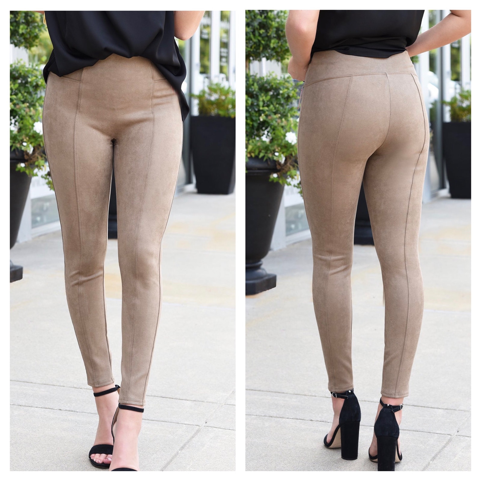 Spanx Faux Suede Leggings Small Tan High Rise Stretch Neutral