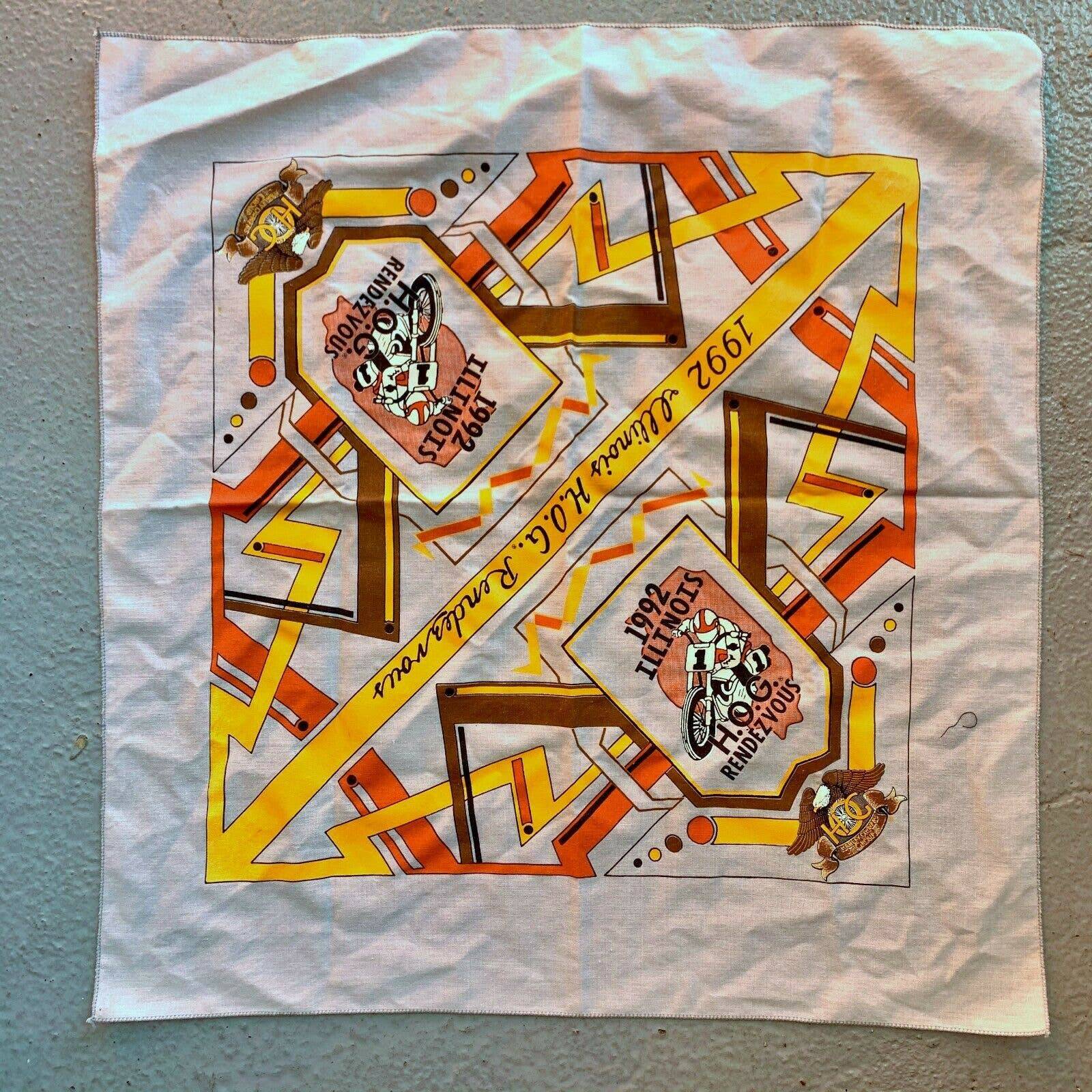 Harley Davidson Vintage 1992 Illinois Bandana Handkerchief Motorcycle H.O.G