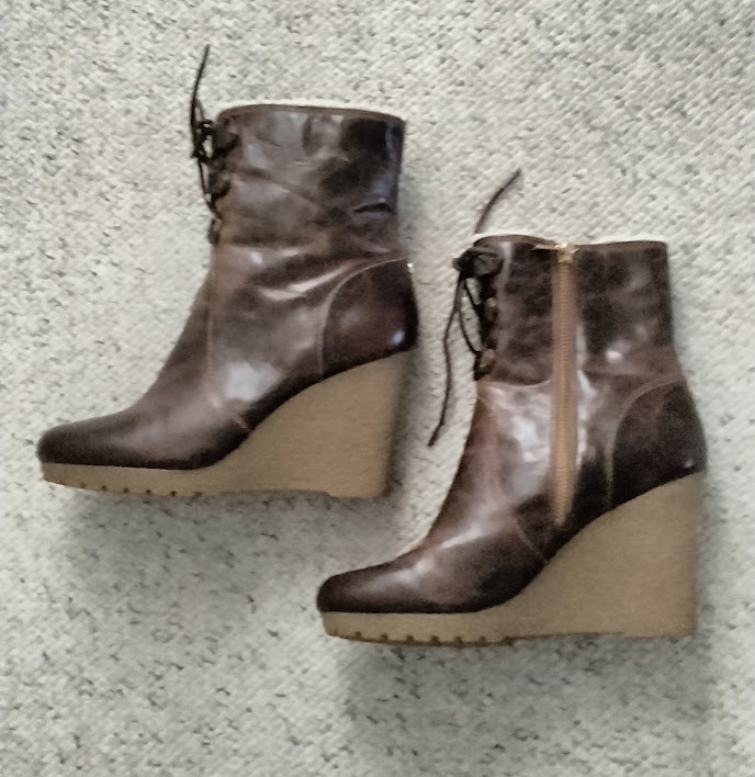 MICHAEL KORS RORY BROWN LEATHER WEDGE BOOTS SZ 8