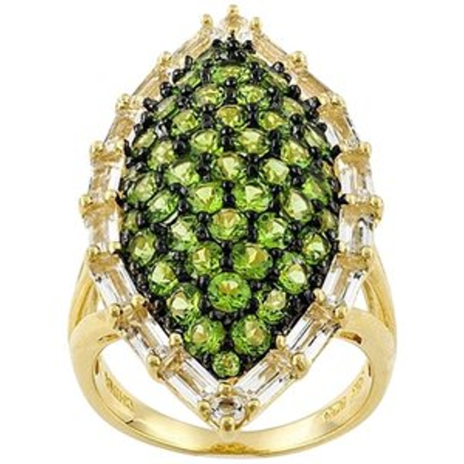 18KYG on 925s Chrome Diopside & White Topaz Ring 7