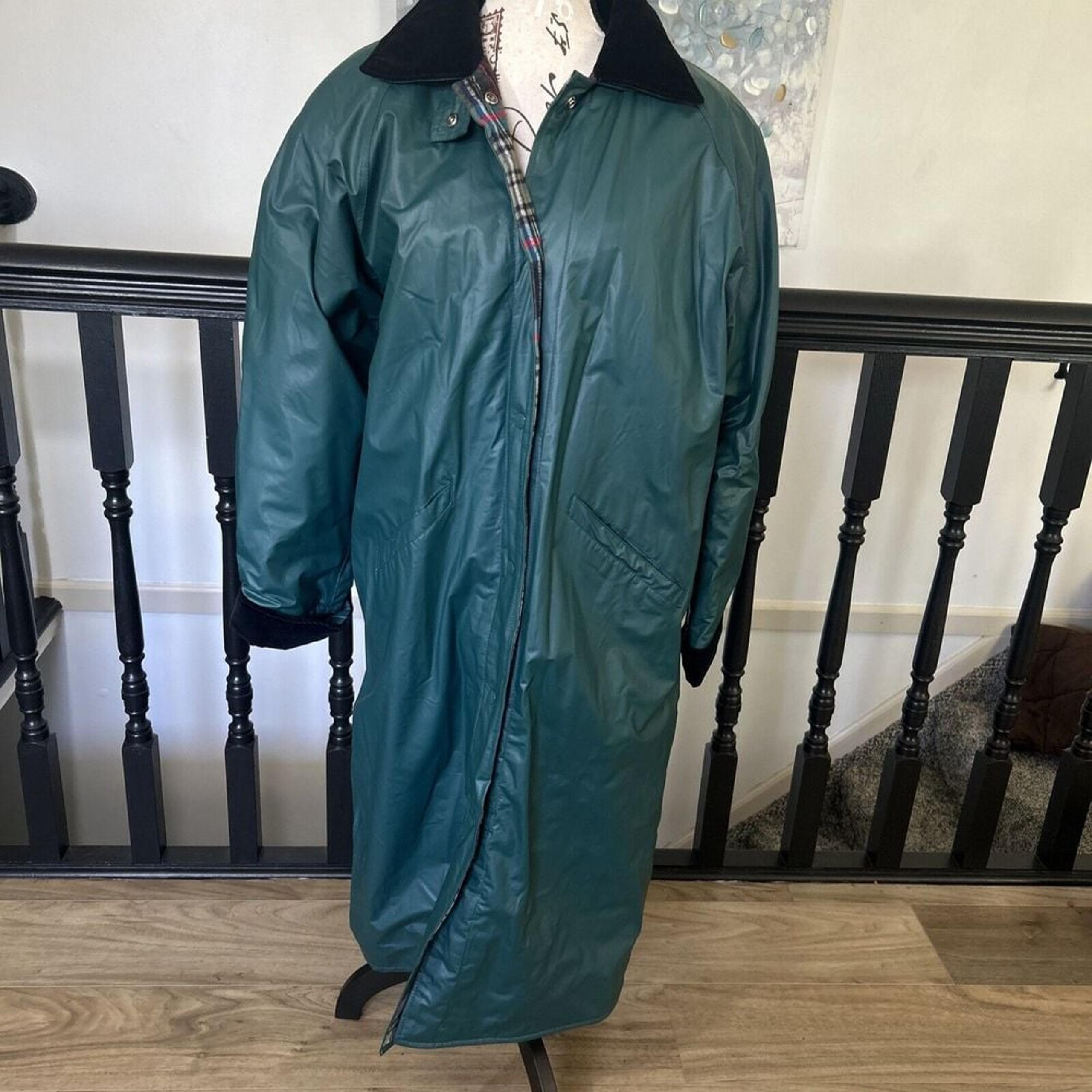 Misty Harbor Womens Raincoat Size L Vintage Any Time Slicker Green Long 100% PVC