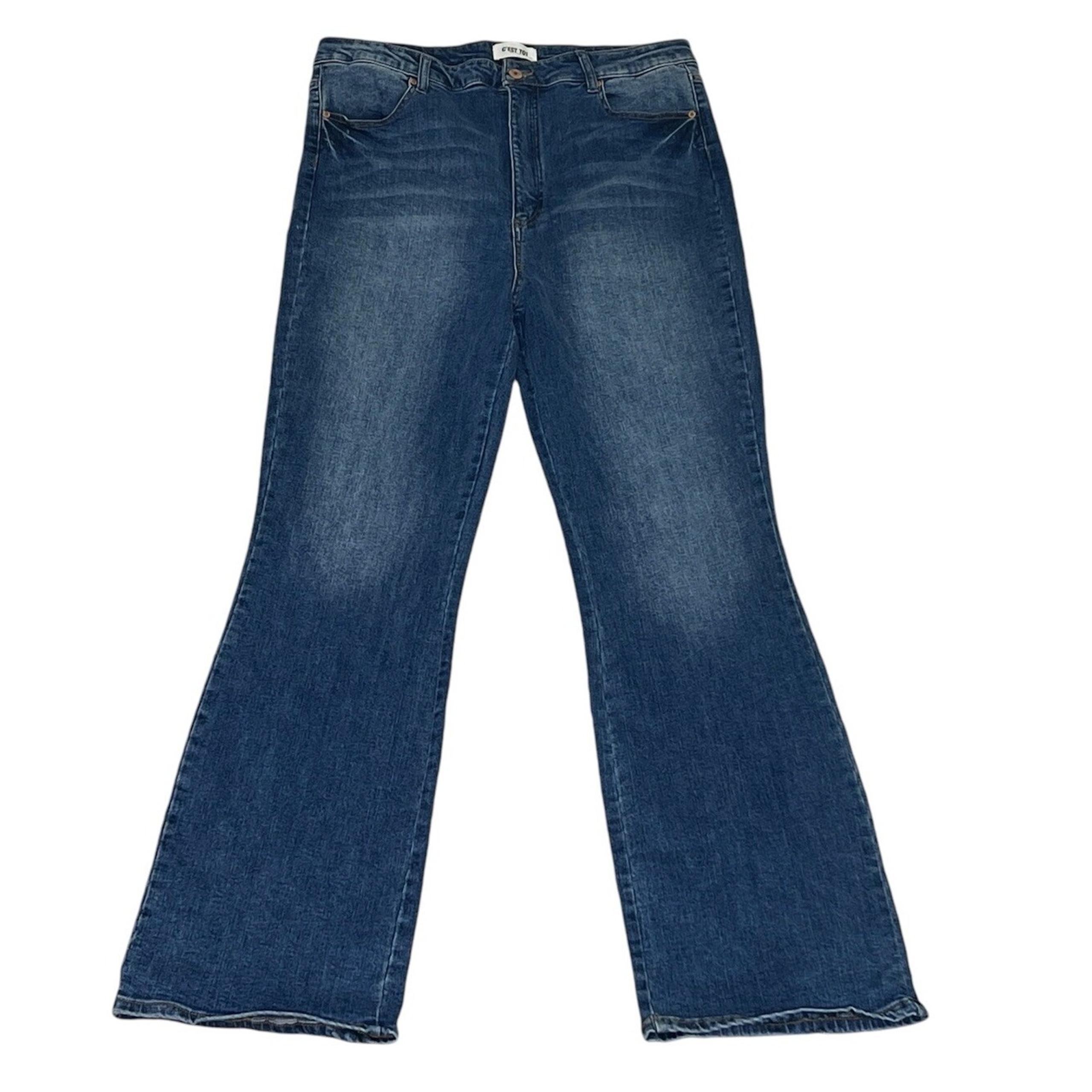 Cest Toi Jeans Size XL Womens Wide Leg High Waist Medium Wash Blue Denim