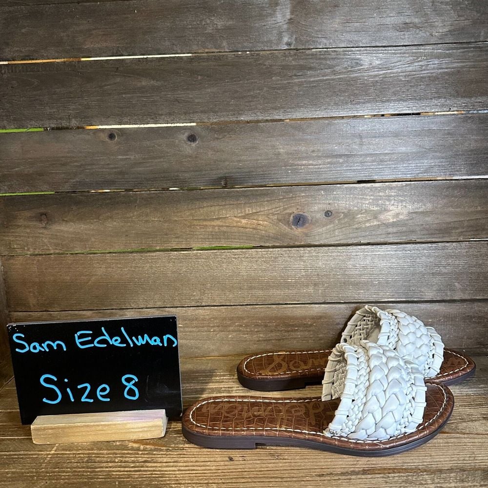New NIB Womens Sam Edelman Giada Woven White Leather Slides Sandals Size 8 M