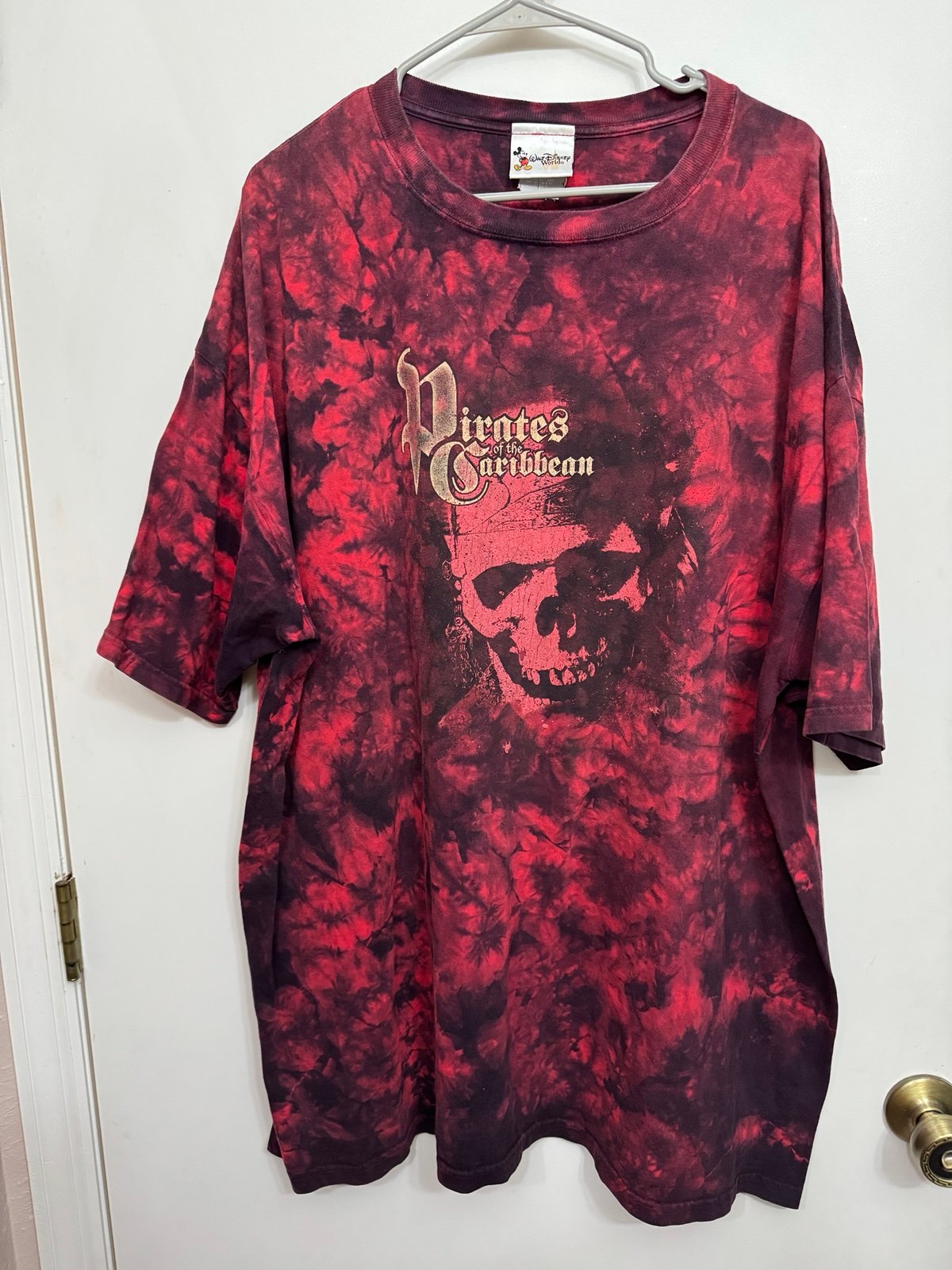 Vintage Disney World Red Tie Dye Pirates of the Caribbean Shirt 2XL RARE