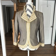 Alexander McQueen 2005 Gray Silk Blazer with Yellow Plaid Accents Size 6