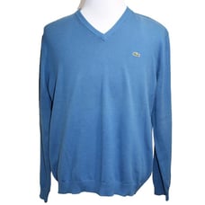 Lacoste Men's Long Sleeve V-Neck Cotton Jersey Sweater Knit Sky Blue Size 6 XL