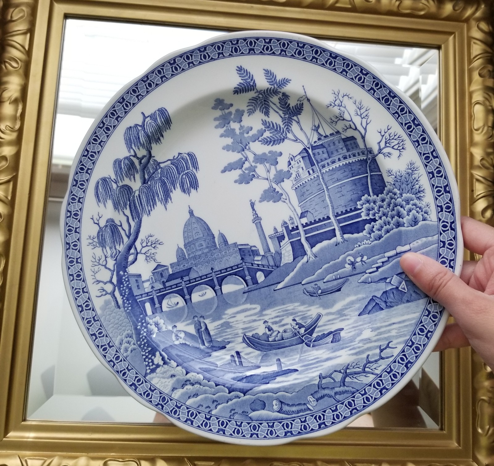Antique English Georgian Blue & White Transfer “Rome / Tiber” Plate