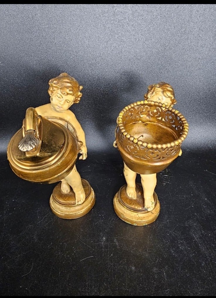 Vintage art Deco/art nouveau brass bronze cherub boys with lighter and cigarette