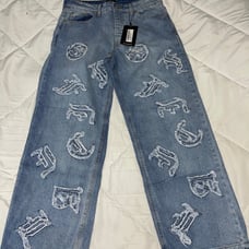 BAGGY RAW EDGE APPLIQUE JEANS