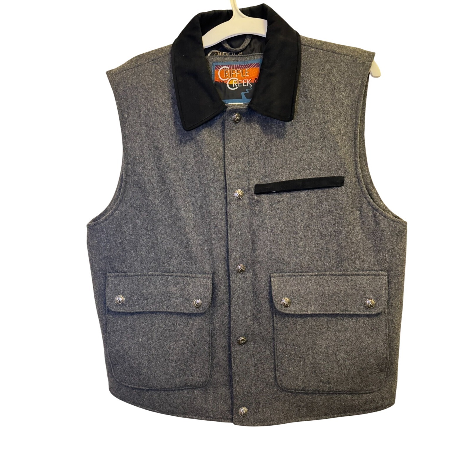 Cripple Creek Men's Snap Front Concealed Carry Wool Vest Size M Gray