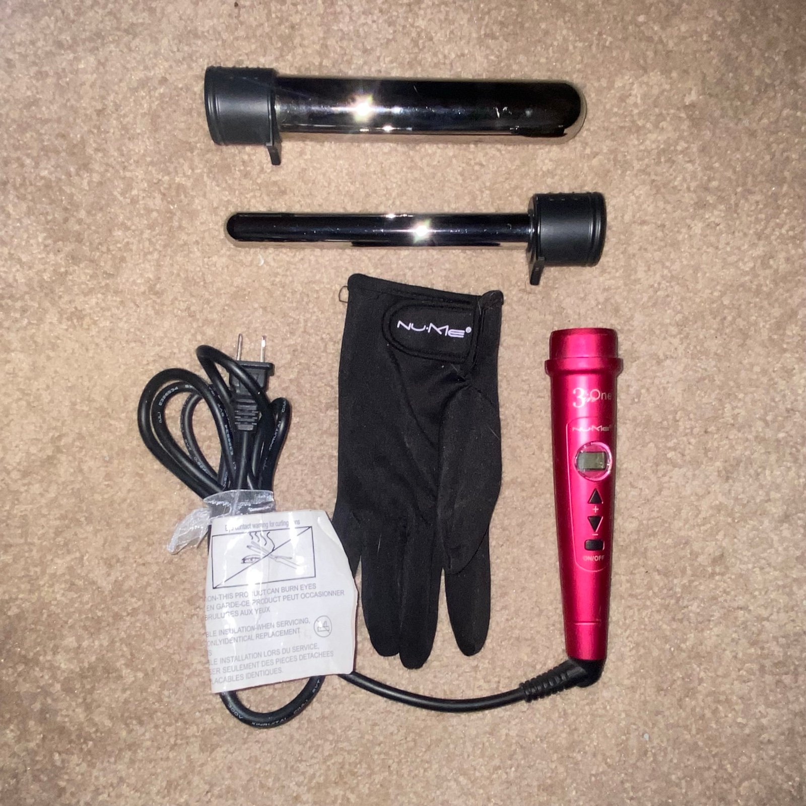 Hot Pink Nume Hair Curling Wand Iron 3 in 1 ONLY 2 BARRELS and Glove