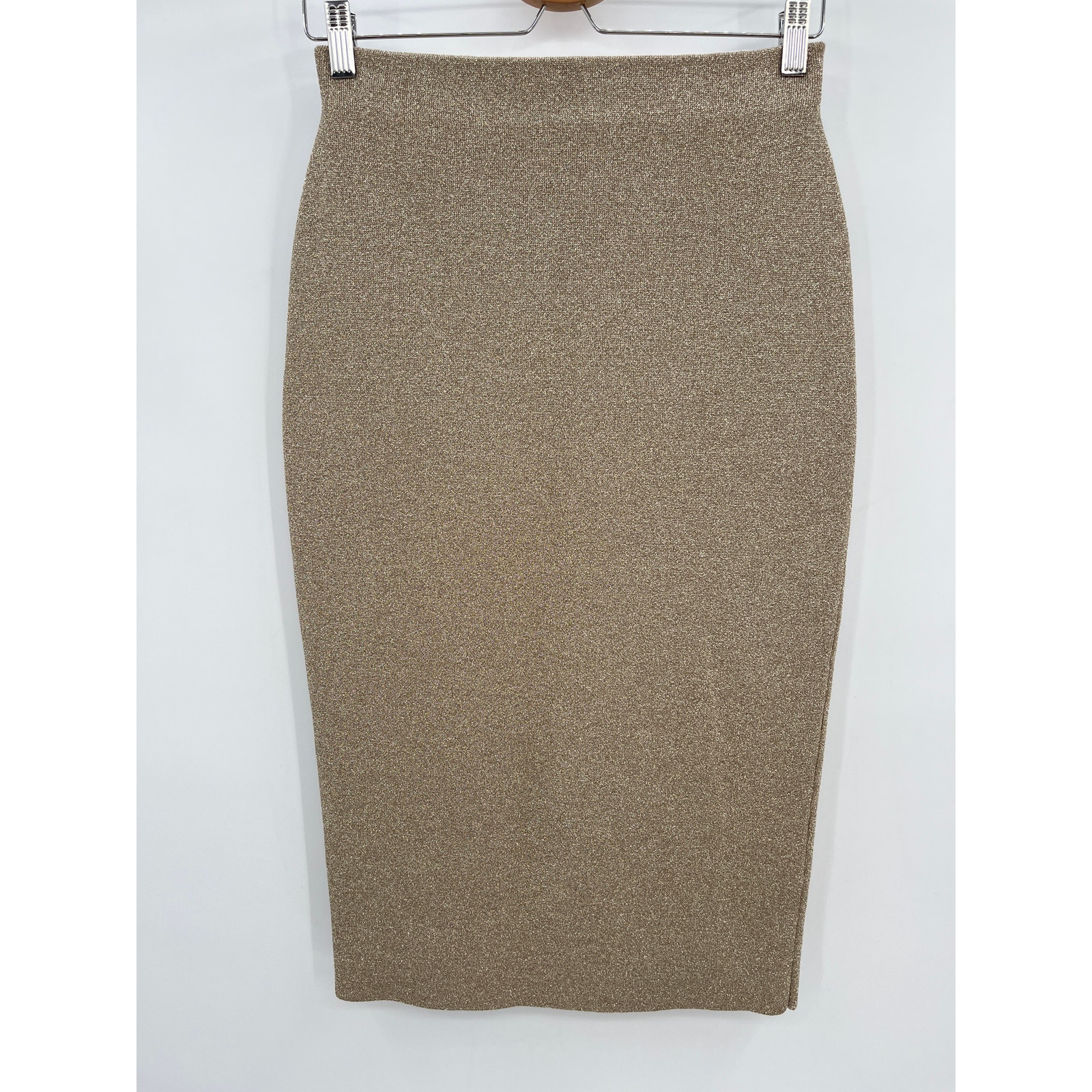 J Crew Gold Lurex Knit Stretch Pencil Skirt Sz S Shiny Midi Holiday Glam