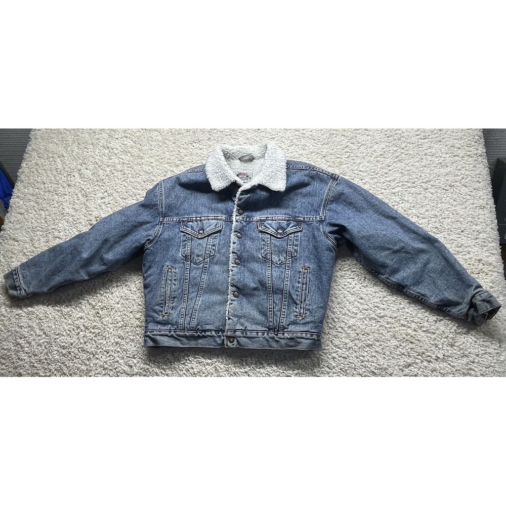 VINTAGE LEVIS BLUE DENIM SHERPA Lined JACKET MADE IN USA-MEN'S Medium Great Cond