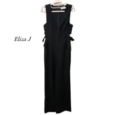 Eliza J Black Side Lace Plunge Neck Sleeveless Jumpsuit NWT Size 2P