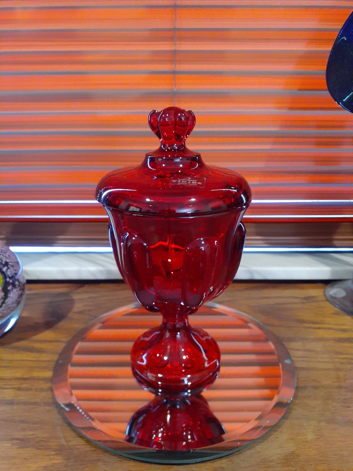 Vintage Viking Glass Epic 6 Petal Ruby Red Candy Dish