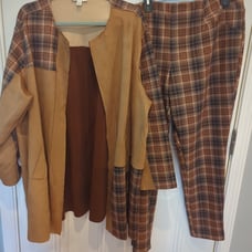 Cato Plaid Coat and Pants Set in Brown and Tan