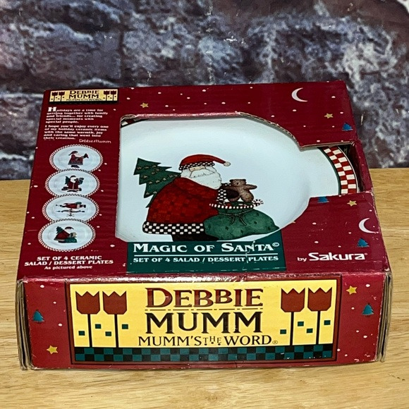 Sakura 1998 Debbie Mumm Christmas Salad Plates Magic of Santa 8.0 4pc Set VTG