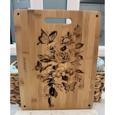 Wooden Cutting Board Laser Engraved Butterflies Flowers 14x11 New
