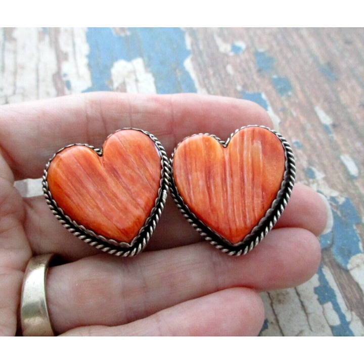 Joan Slifka Sterling Silver Spiny Oyster Heart Shaped Clip on Earrings