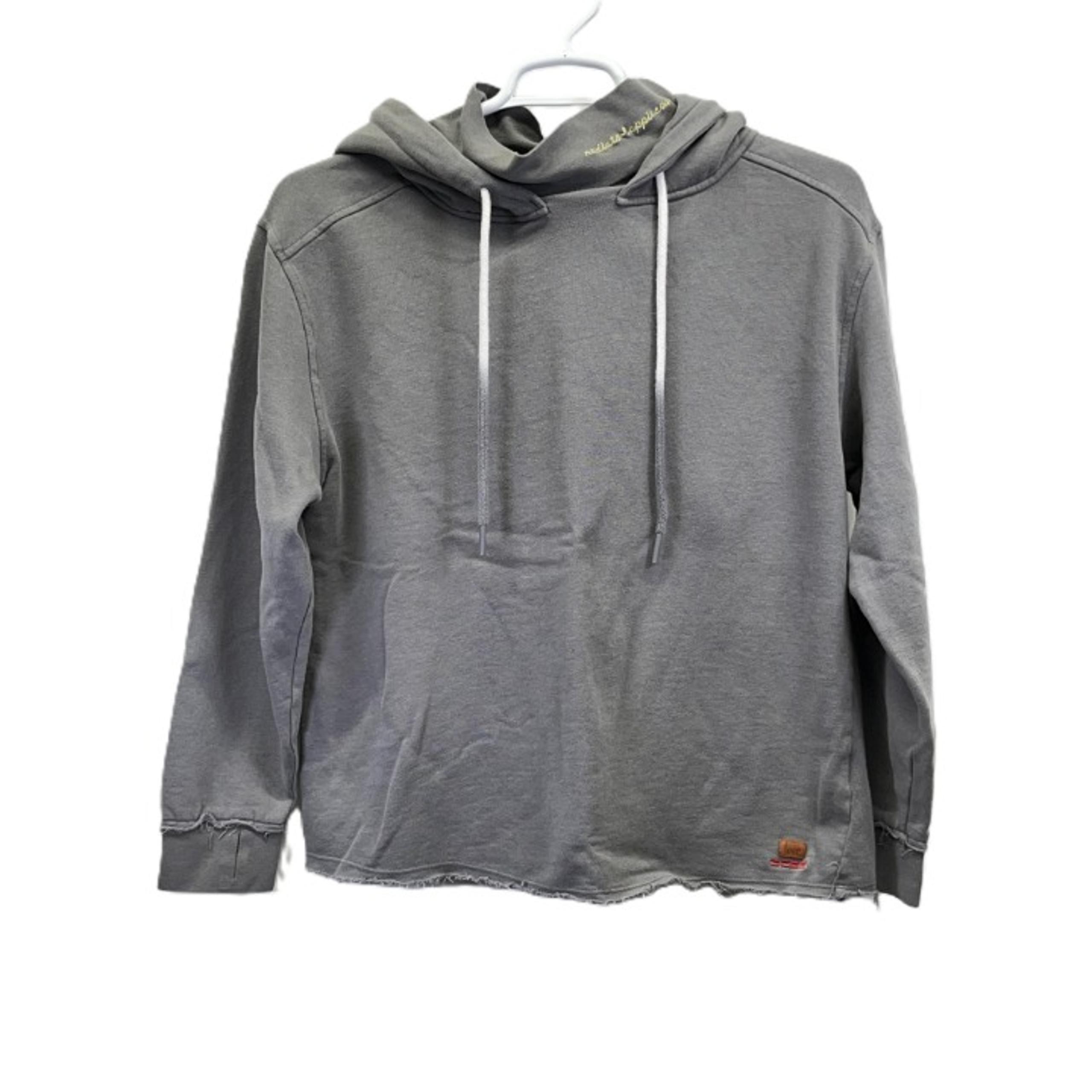 Peace Love World Sweatshirt Hoodie Mock Neck Gray Raw Edge Dip Dye Cord Medium