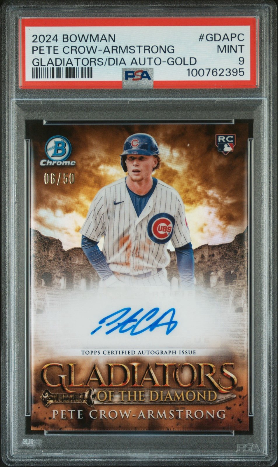2024 Bowman Chrome Pete Crow Armstrong Gold Auto /50 Gladiator PSA 9