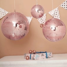 16 Large Blush Rose Gold Disco Ball Ornaments, Mirror Foam Ball with Hanging Sw