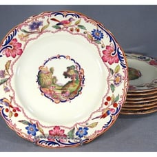 Spode Copeland Gobelin 8 Dinner Plates Pastoral Farm Scene w/ Cows Sheep & Birds