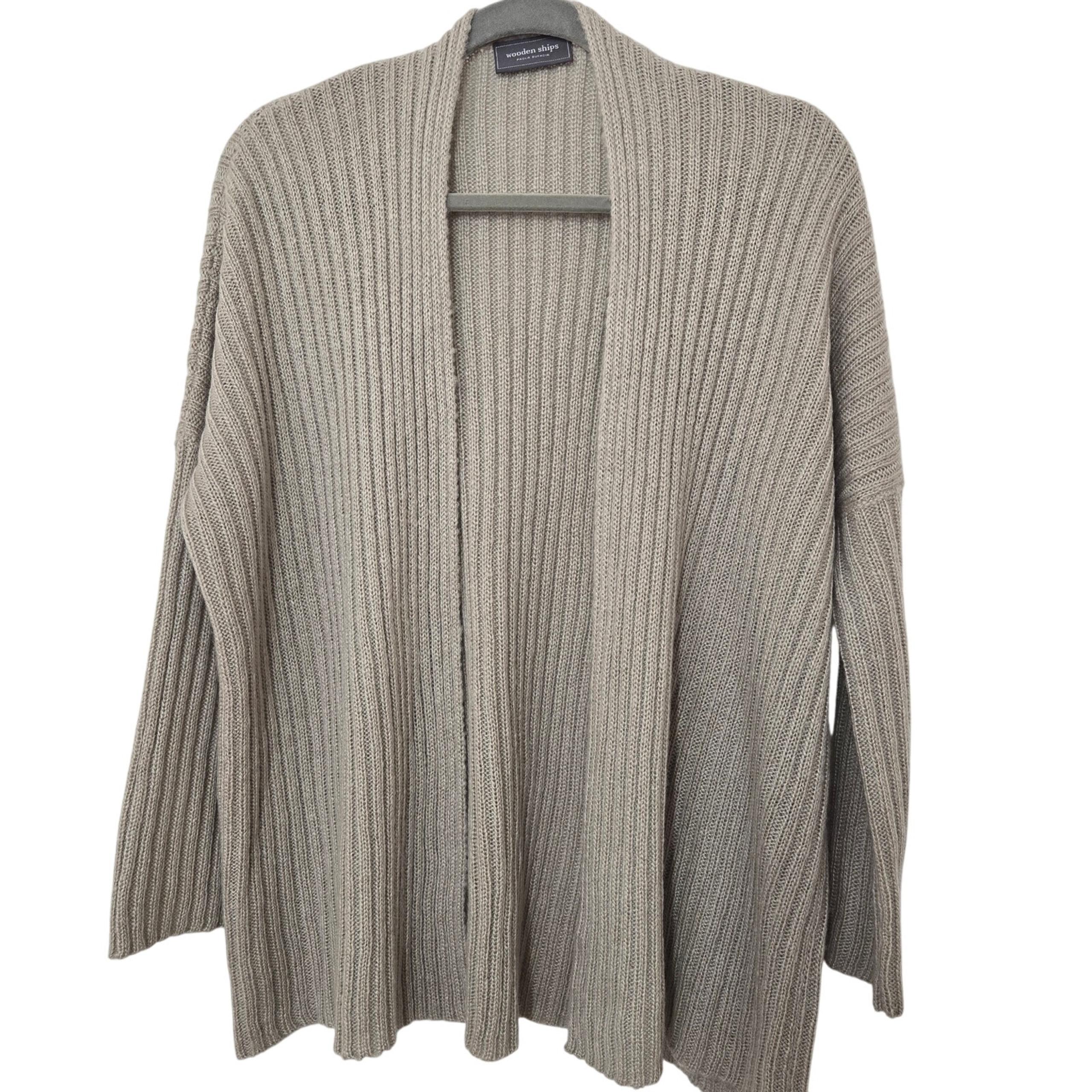 Wooden Ships Cardigan Sweater Beige Dana Ribbed Small Medium Open Wool Blend