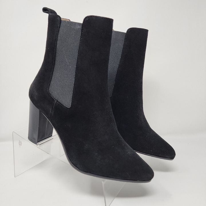 Antonio De Faria Debora Suede Heels Womens 7.5 Black Leather Booties
