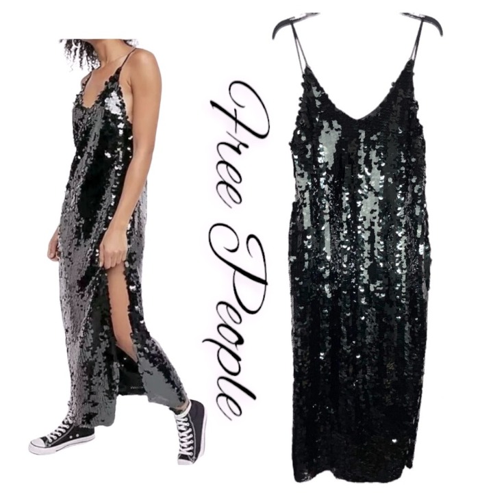 FREE PEOPLE Womens Sequin black dress maxi size small