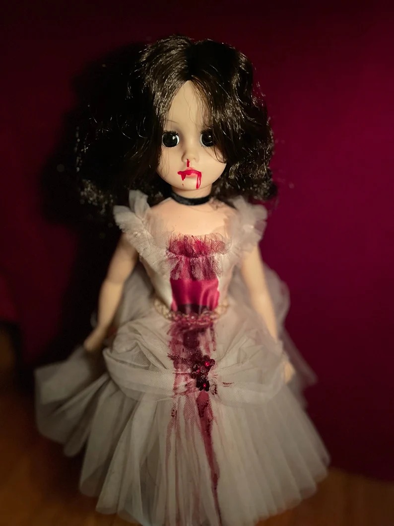 Bloody Ballerina Doll OOAK Handpainted Vintage Creepy Ballet Dancer Unique Gift