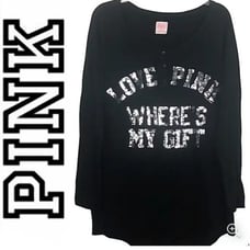 VINTAGE-Black LOVE PINK WHERES MY GIFT Sequins Long sleep Lounge/Sleepwear