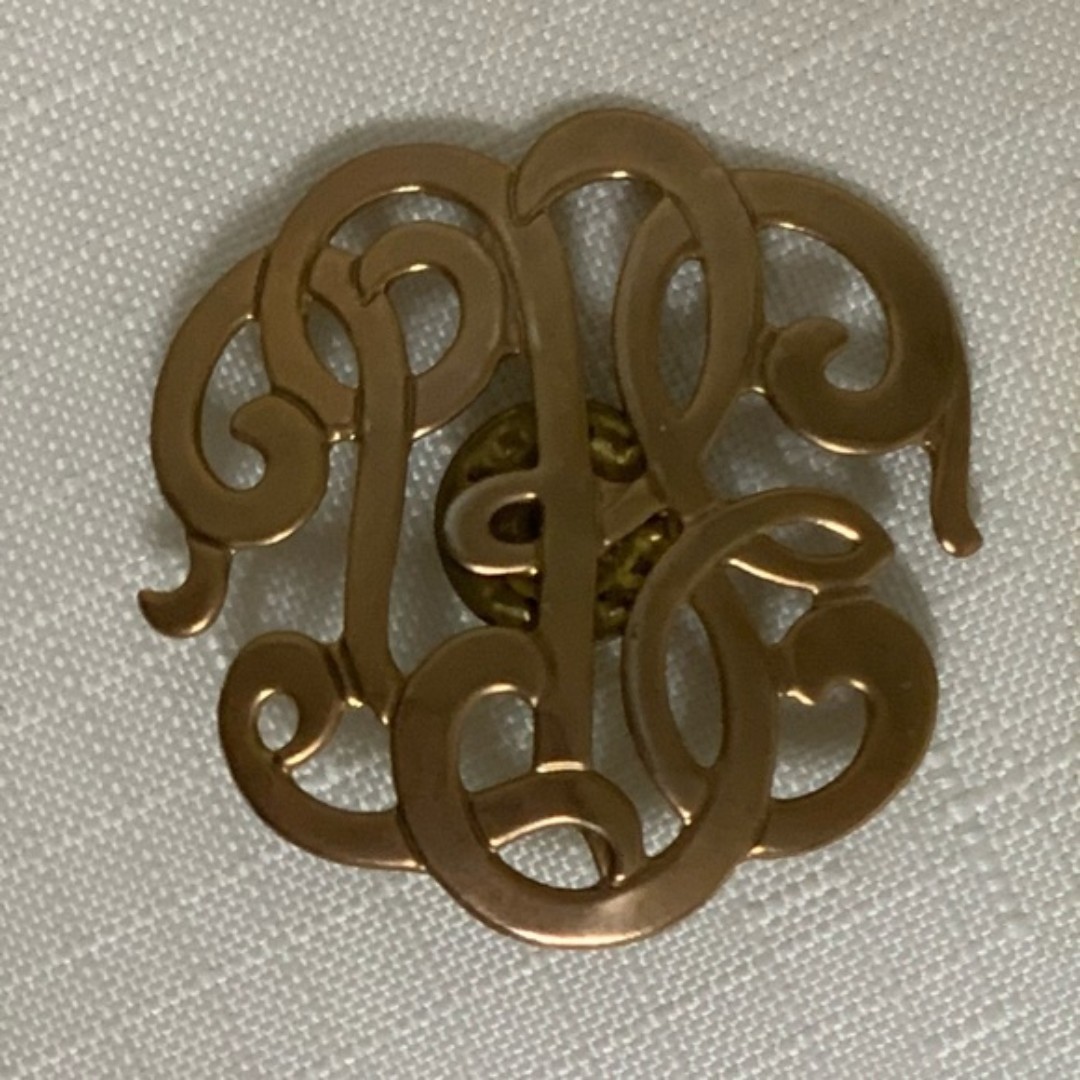 Metal Pin Brooch Swirl Pattern Letters Art to Wear Lapel
