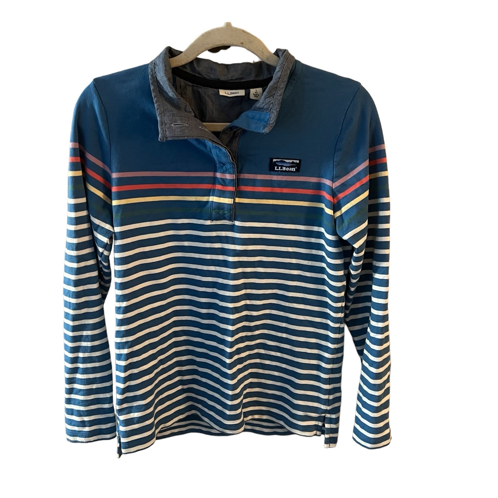 LL Bean SZ S Women’s Soft Cotton Rainbow Striped Rugby Pullover