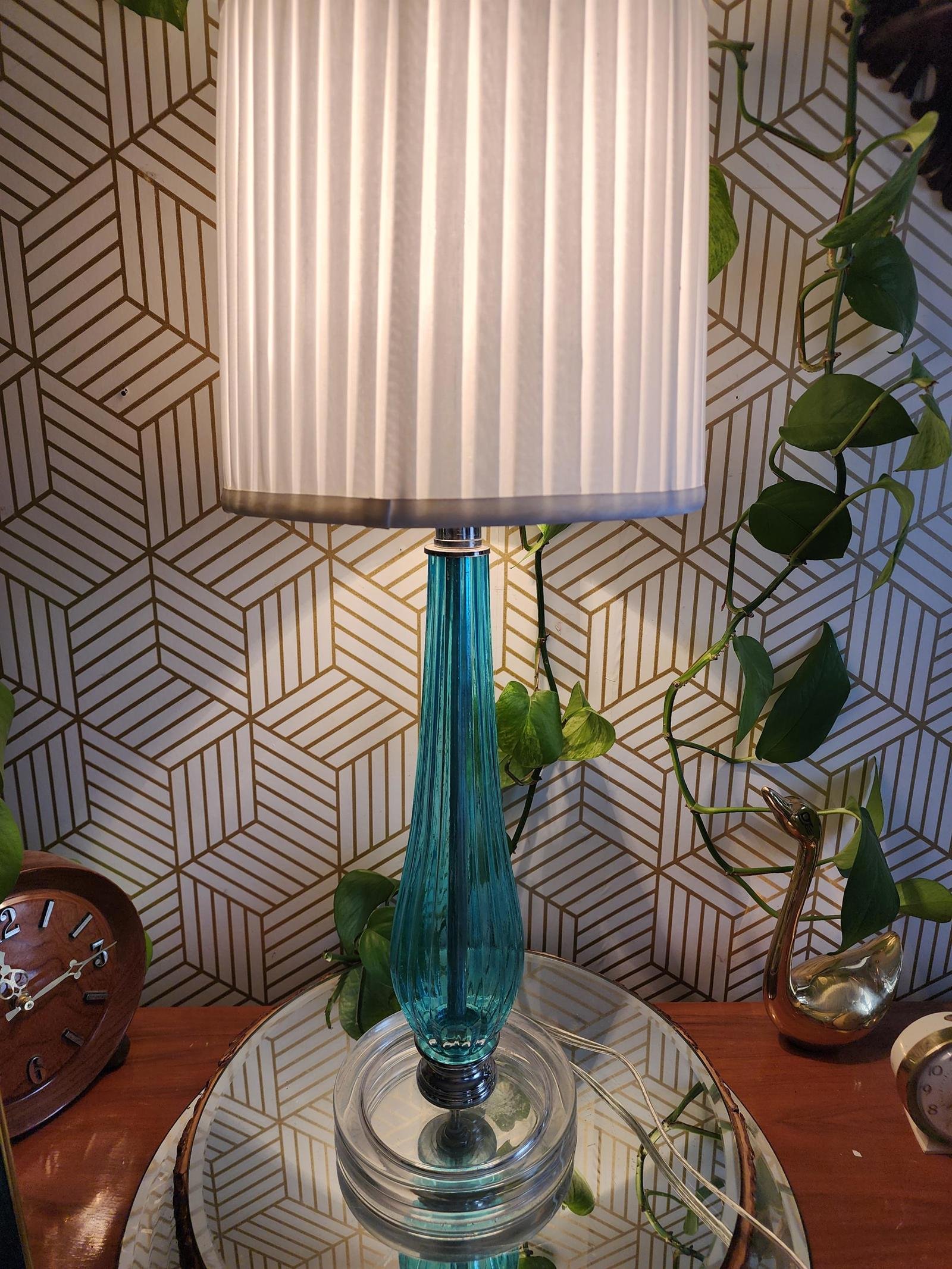 Vintage Y2K Blue Glass Chrome Finish Lamp