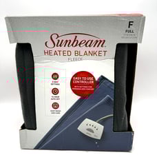 SUNBEAM Gray Full Size Electric Heated Fleece Blanket Warming Auto Off