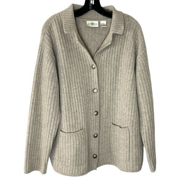 Vintage Nordstrom 100% Lambswool Neutral Tan Cardigan