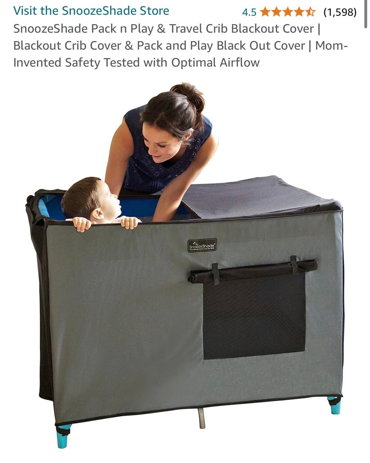 SnoozeShade Pack N Play Blackout Travel Crib Canopy Cover and Tent
