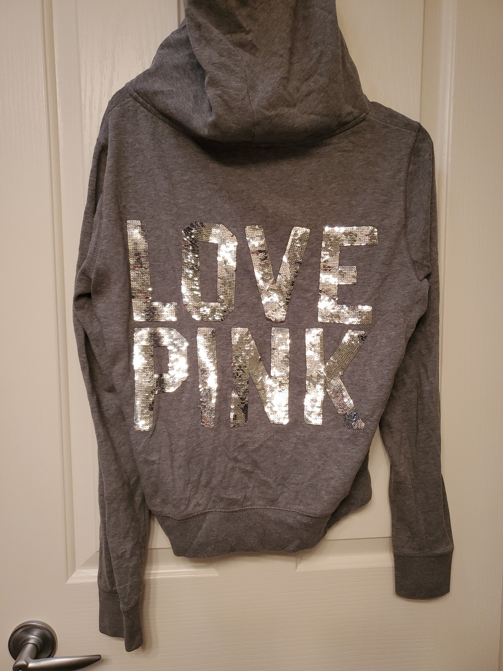 VICTORIA'S SECRET PINK Y2K VINTAGE GRAY FULL ZIP BLING FOIL SNAKESKIN HOOD SZ LG