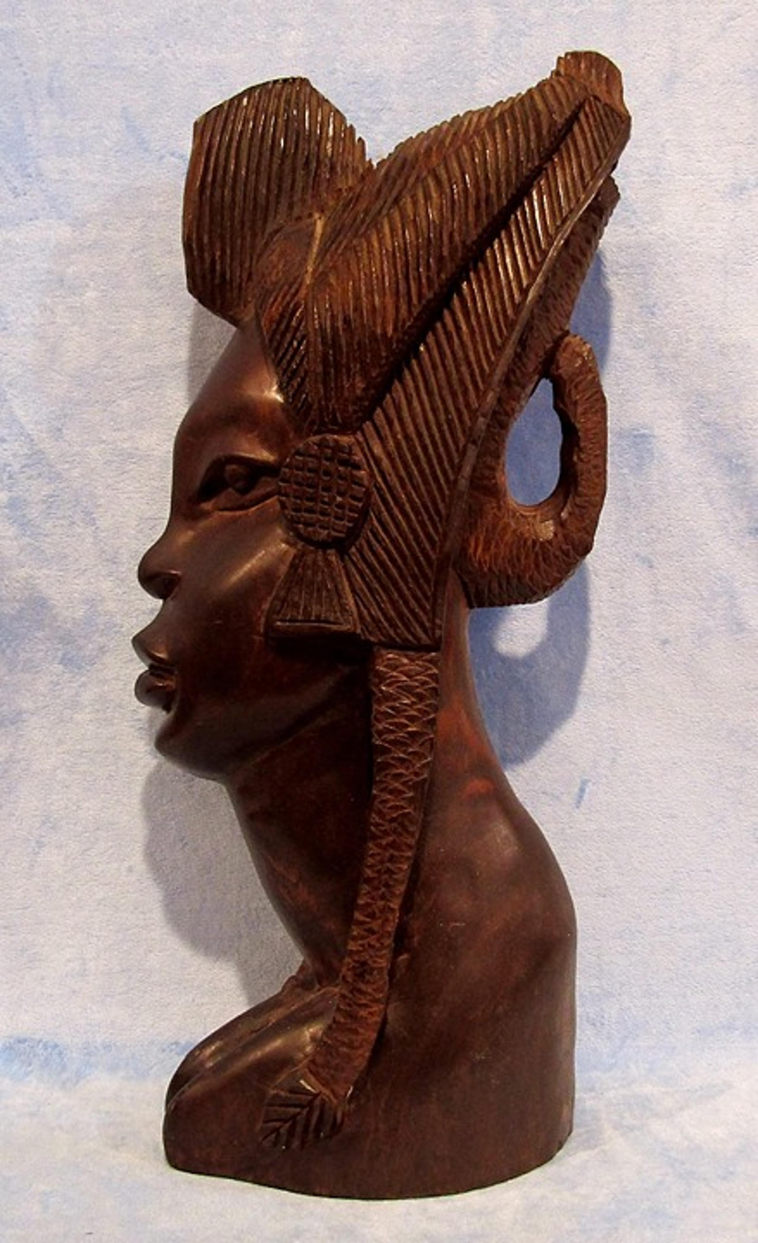 VTG 50's Large 19" Carved Wood African Tribal Woman Head Statue Figure Bust