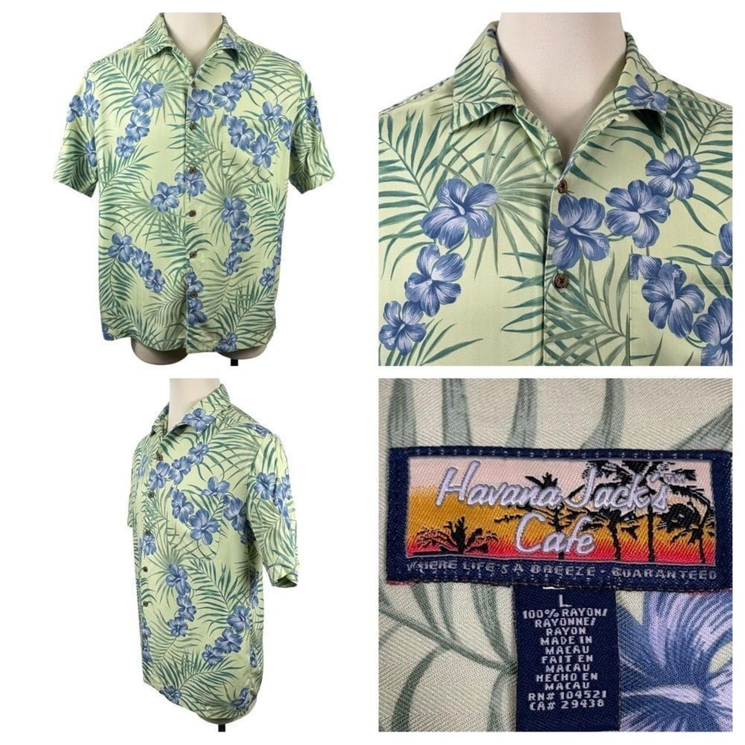 Men's Havana Jack's Cafe Island Floral Design Short Sleeve Button Down Large