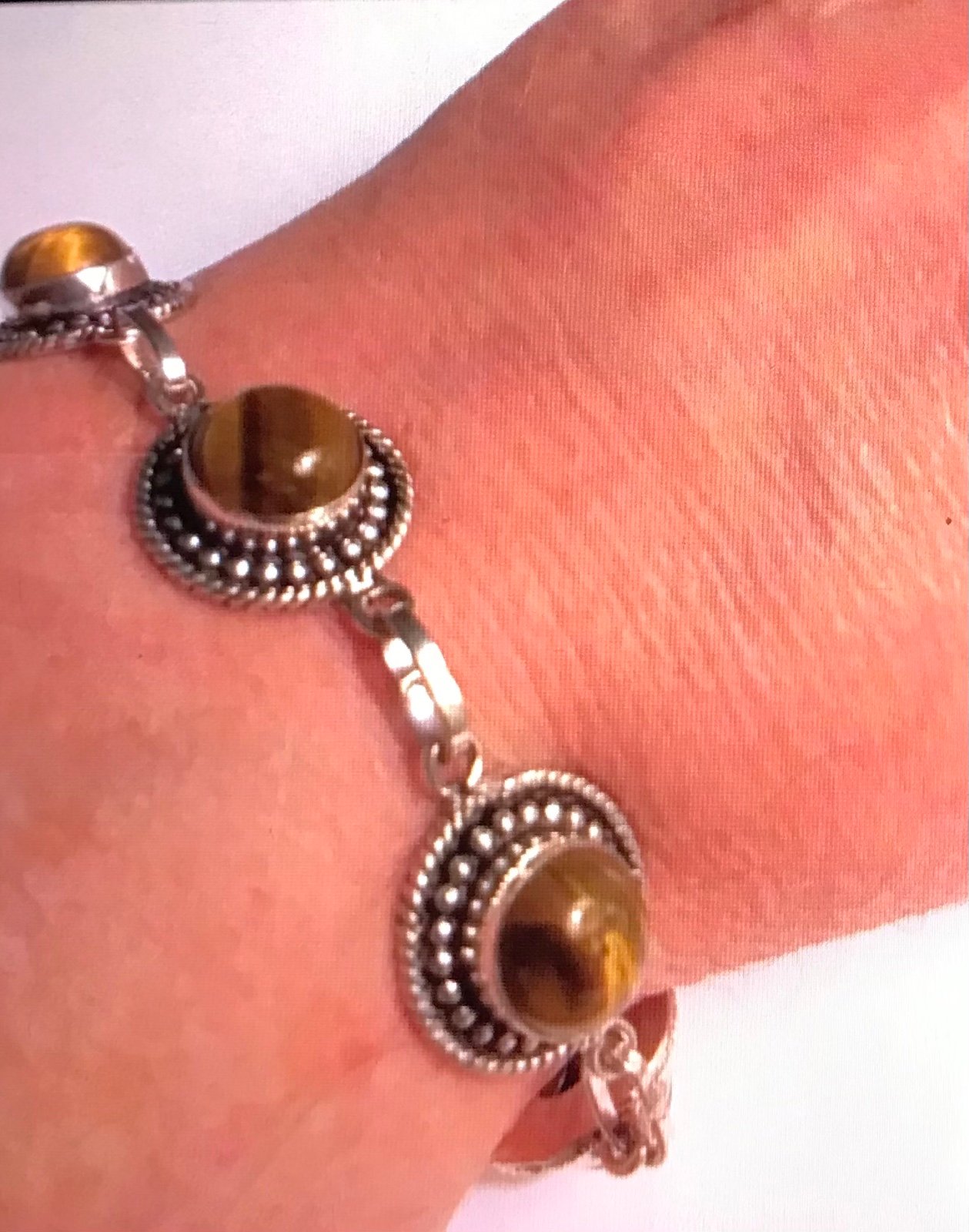 Tiger Eye Jasper 925 Sterling Silver Bracelet