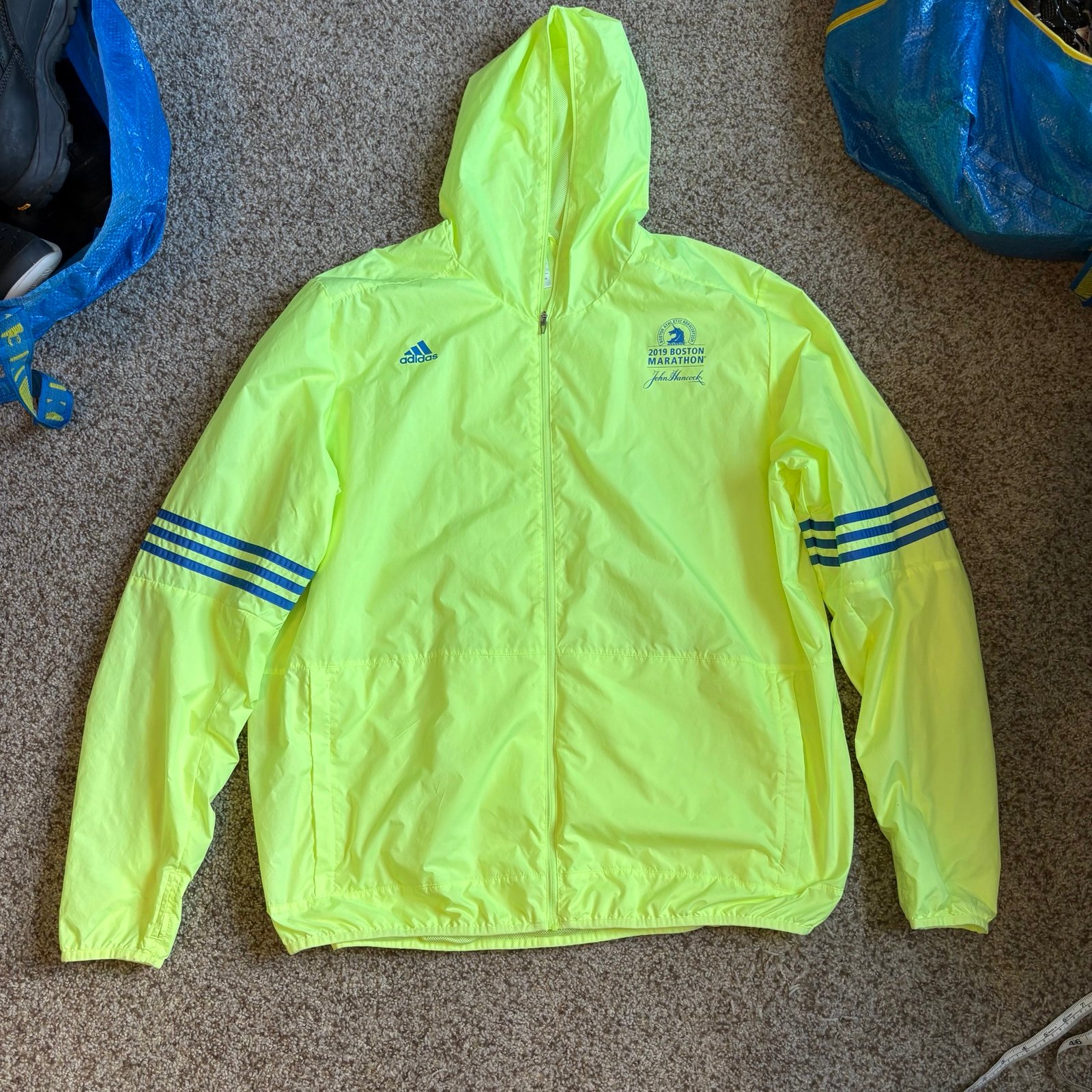 adidas boston marathon mens xxl jacket neon yellow running windbreaker  Pre owne