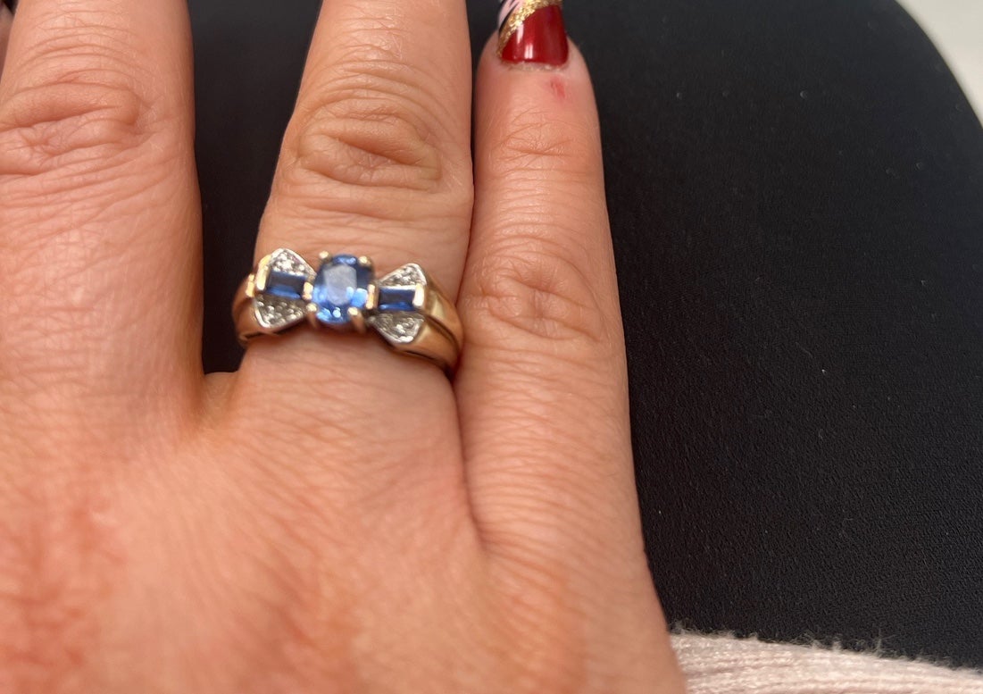 Vintage 10k Sapphire & Diamond Bow Ring size 8
