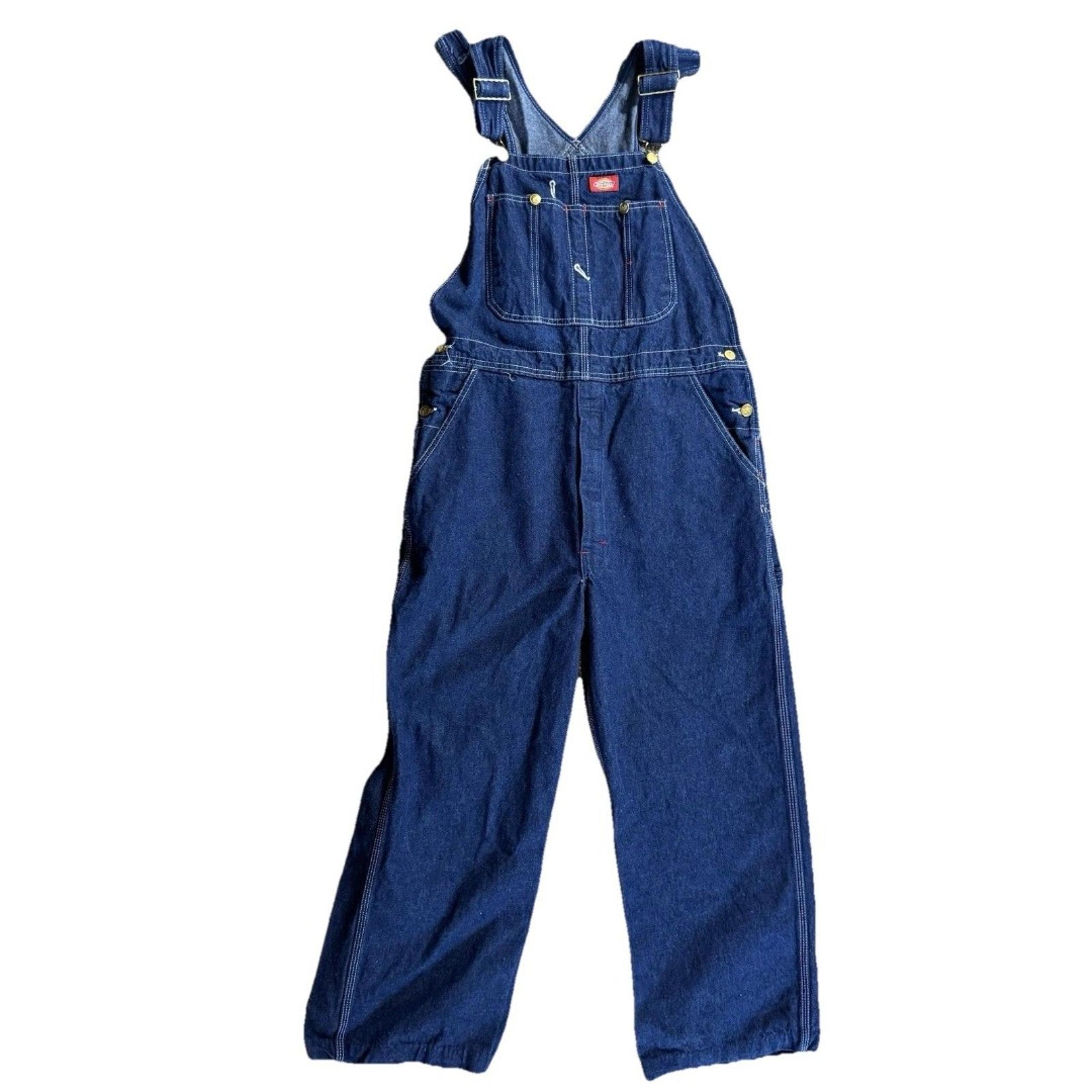 Dickies Overalls Mens 42x30 Dark Blue Denim Jeans Workwear RN 20697 Excellent!
