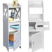 Floor Cabinet Bathroom Storage Standing Narrow Cupboard Shelf Toilet White Wood