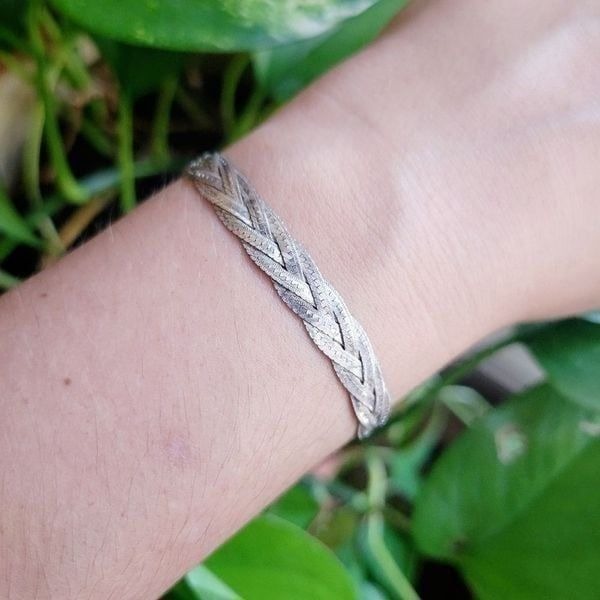 Vintage Dainty 925 Sterling Silver Italian Braided Herringbone Woven Bracelet