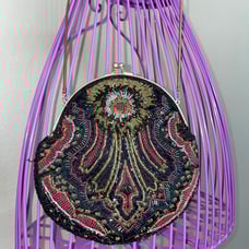 Vintage WALBORG Art Deco Heavy Beaded Small Purse Long Gold Chain Crossbody